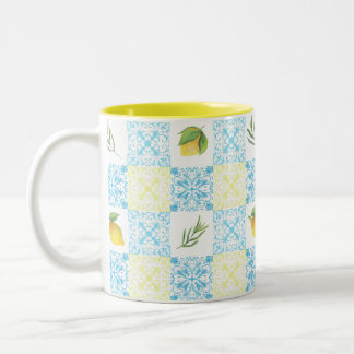 Caneca De Café Em Dois Tons Padrão Mediterrâneo de Limão Italiano