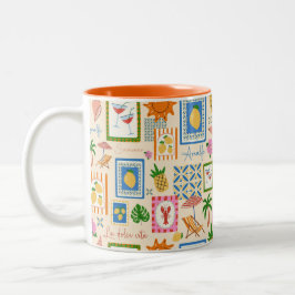 Caneca De Café Em Dois Tons Padrão Mediterrâneo de Verão da Costa Amalfitana 