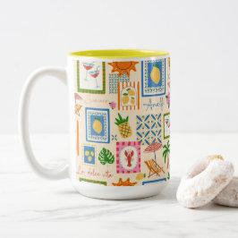 Caneca De Café Em Dois Tons Padrão Mediterrâneo de Verão da Costa Amalfitana 