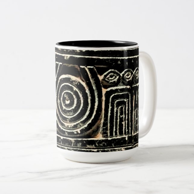Caneca De Café Em Dois Tons Padrão Mesopotâmico Sumeriano Antigo (Frente Esquerda)