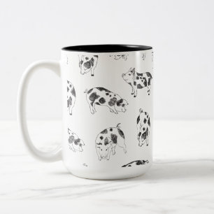 Caneca De Café Em Dois Tons Padrão Minimalista de Linha de Porco Cottagecore V