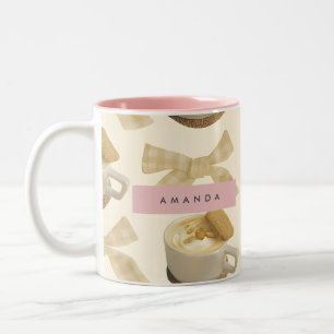 Caneca De Café Em Dois Tons Padrão Personalizado de Arco Cozy Latte & Gingham