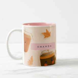 Caneca De Café Em Dois Tons Padrão Personalizado de Cama de Chá de Outono