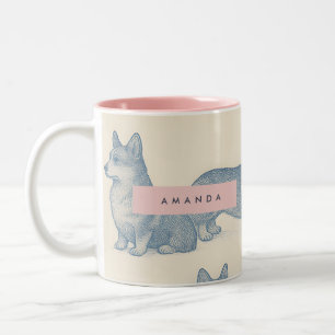 Caneca De Café Em Dois Tons Padrão Personalizado de Corgi Adorável