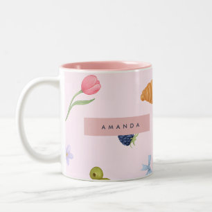 Caneca De Café Em Dois Tons Padrão Personalizado De Croissant E Berry