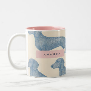 Caneca De Café Em Dois Tons Padrão Personalizado de Dachshund Charmoso e Elega