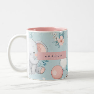 Caneca De Café Em Dois Tons Padrão Personalizado De Elefante Para Bebês