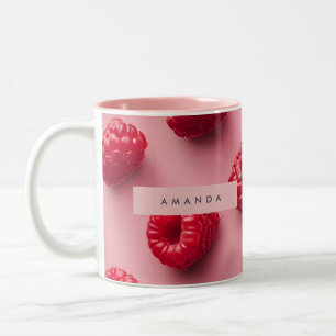 Caneca De Café Em Dois Tons Padrão Personalizado de Framboesa Fresca em Rosa