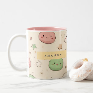 Caneca De Café Em Dois Tons Padrão Personalizado de Kawaii Mochi