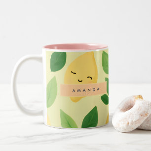 Caneca De Café Em Dois Tons Padrão personalizado de limão sorridente de gralha