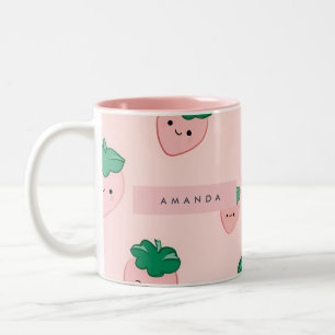 Caneca De Café Em Dois Tons Padrão Personalizado de Morango Cuta de Pastel