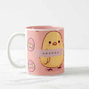 Caneca De Café Em Dois Tons Padrão Personalizado de Pintinhos para bebês