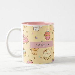 Caneca De Café Em Dois Tons Padrão Personalizado de Pombos de Pastel Cute