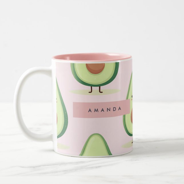 Caneca De Café Em Dois Tons Padrão personalizado de sorriso de abacate (Esquerda)