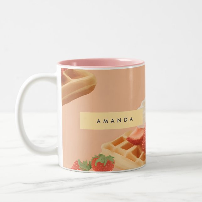 Caneca De Café Em Dois Tons Padrão personalizado de waffle de morango doce (Esquerda)