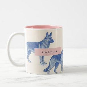 Caneca De Café Em Dois Tons Padrão Personalizado Estético de Pastor Alemão