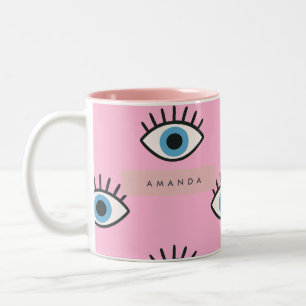 Caneca De Café Em Dois Tons Padrão Pop Art de Olho Gordo Tendência Personaliza