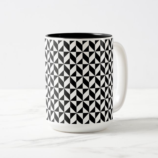 Caneca De Café Em Dois Tons Padrão preto e branco (Frente Esquerda)