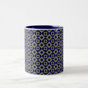 Caneca De Café Em Dois Tons Padrão Real Azul/Dourado