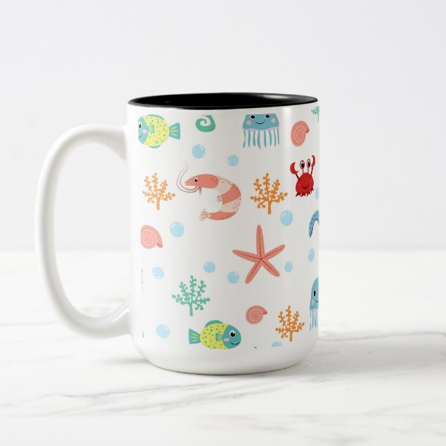 Caneca De Café Em Dois Tons Padrão Sea World (Esquerda)