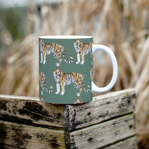 Caneca De Café Em Dois Tons Padrão Selvagem de Tigres Tropicais Modernos