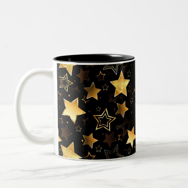 Caneca De Café Em Dois Tons Padrão sem costura com estrelas de Ouro (Esquerda)