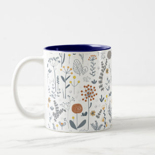 Caneca De Café Em Dois Tons Padrão sem costura floral de Abstrato bonito