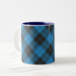 Caneca De Café Em Dois Tons Padrão simples de tartan em azul escuro