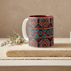 Caneca De Café Em Dois Tons Padrão Sudoeste Rústico