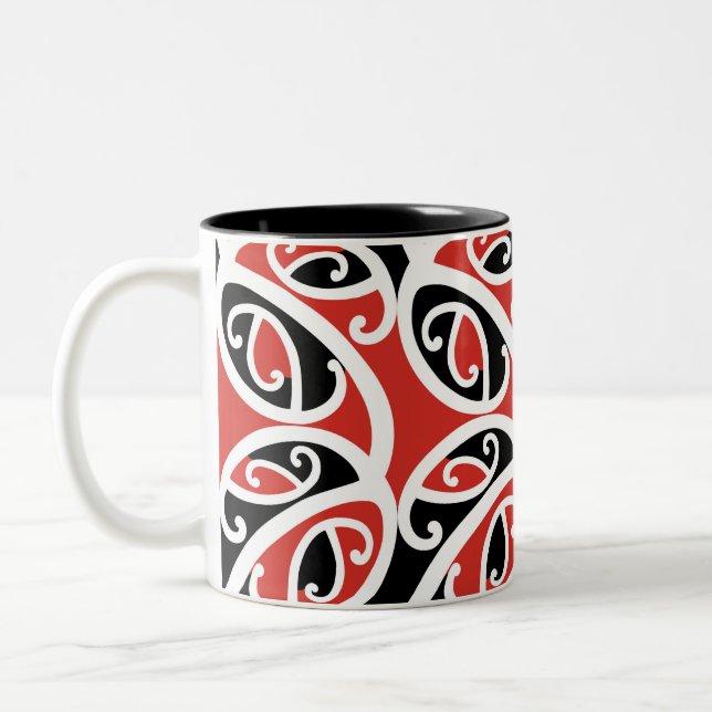 Caneca De Café Em Dois Tons Padrão Tribal Kowhaiwhai Mangopare Maori (Esquerda)