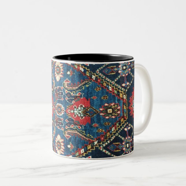 Caneca De Café Em Dois Tons Padrão Turco Persa Antigo, Azul (Frente Esquerda)