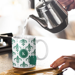 Caneca De Café Em Dois Tons Padrão uniforme de pulgas verdes e brancas
