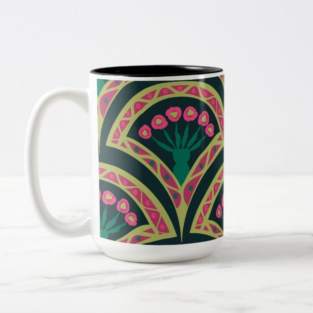 Caneca De Café Em Dois Tons padrão verde em forma de concha (Esquerda)