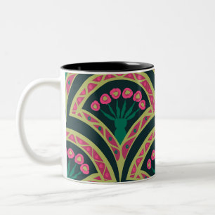 Caneca De Café Em Dois Tons padrão verde em forma de concha