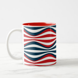 Caneca De Café Em Dois Tons padrão vermelho de faixa branca e azul