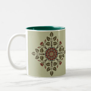Caneca De Café Em Dois Tons Padrão Vitoriano Rosa Tudor Audsley Vintage Arte