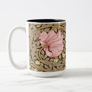 Caneca De Café Em Dois Tons Padrão W Morris Pimpernel em rosa e sépia