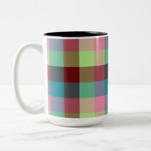 Caneca De Café Em Dois Tons Padrão xadrez geométrico moderno colorido contínuo