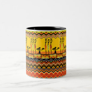 Caneca De Café Em Dois Tons Padrões coloridos das senhoras africanas