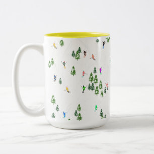 Caneca De Café Em Dois Tons Padrões de esqui de esqui alpino no inverno