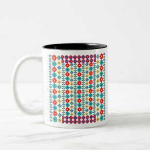 Caneca De Café Em Dois Tons Padrões do Perler Bead
