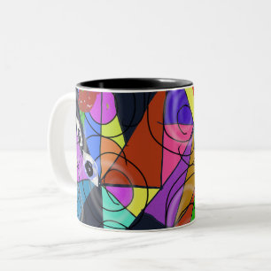 Caneca De Café Em Dois Tons Padrões Geométricos Abstratos Surrealistas com Olh