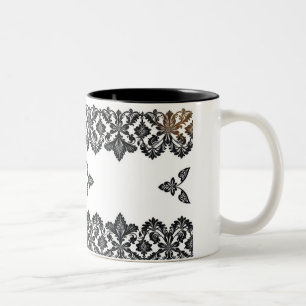 Caneca De Café Em Dois Tons Padrões Negros Elegantes Mata Cerâmica - Na moda e