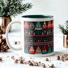 Caneca De Café Em Dois Tons Padrões Nórdicos e Cozy Natal Escandinavo Verde