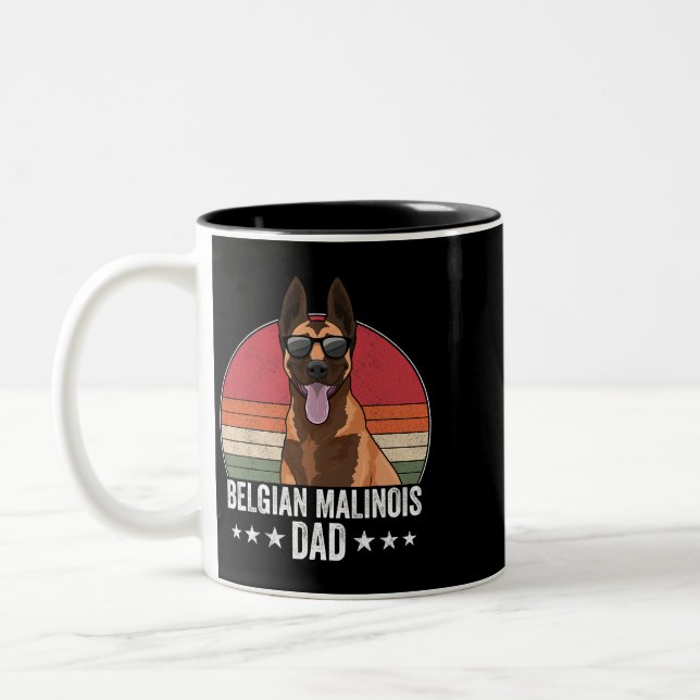 Caneca De Café Em Dois Tons Pai belga Malinois Cachorro Sunset Estilo Retroati (Esquerda)