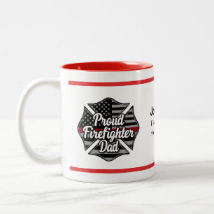 Caneca De Café Em Dois Tons Pai Bombeiro Personalizado Nome Thin Red Line