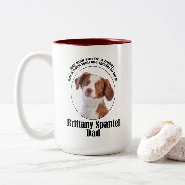 Caneca De Café Em Dois Tons Pai Brittany Spaniel (Com Donut)