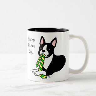 Caneca De Café Em Dois Tons Pai de Boston Terrier com laço 1