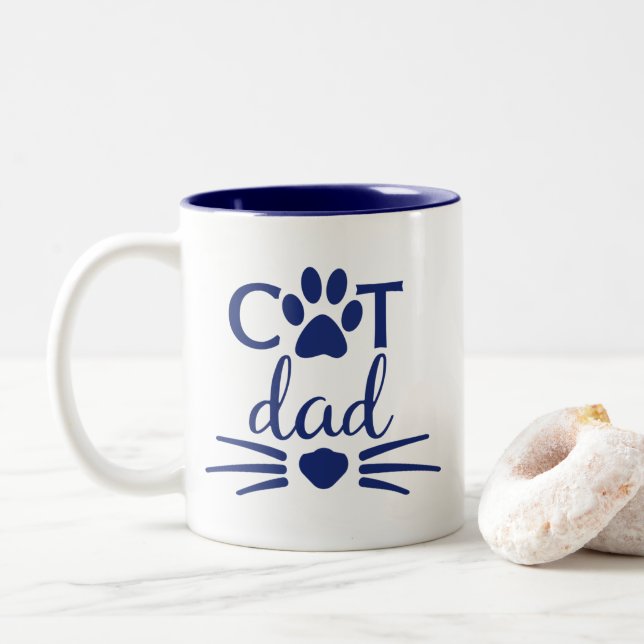 Caneca De Café Em Dois Tons Pai de Gato 2 Azul Marinho (Com Donut)