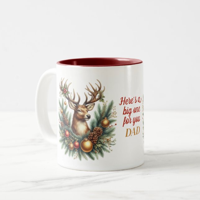 Caneca De Café Em Dois Tons Pai Deer Decorations Pine Boughes (Frente Esquerda)